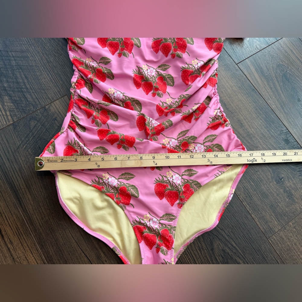 Pink Chicken Pink Strawberry Print Strapless One-Piece Swimsuit - Picture 9 of 10